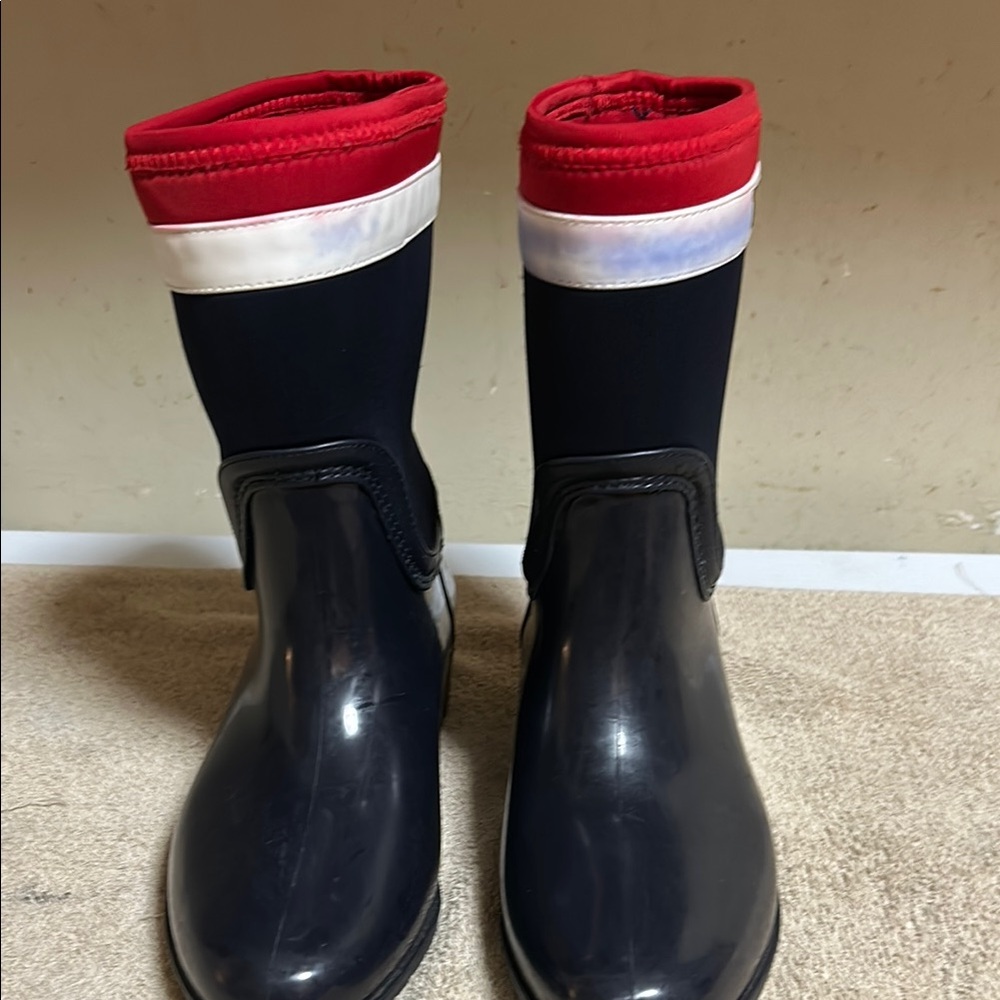 Tommy Hilfiger Black Boots with Red and White Trim